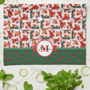 Portuguese Warren Hound Monogram Christmas Dog Tea Towel