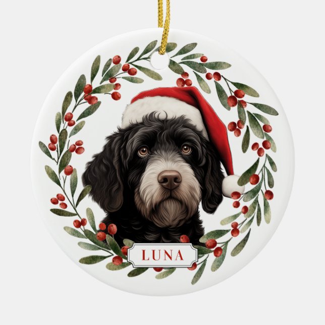Portuguese Water Dog Ceramic Circle Ornament (Front)