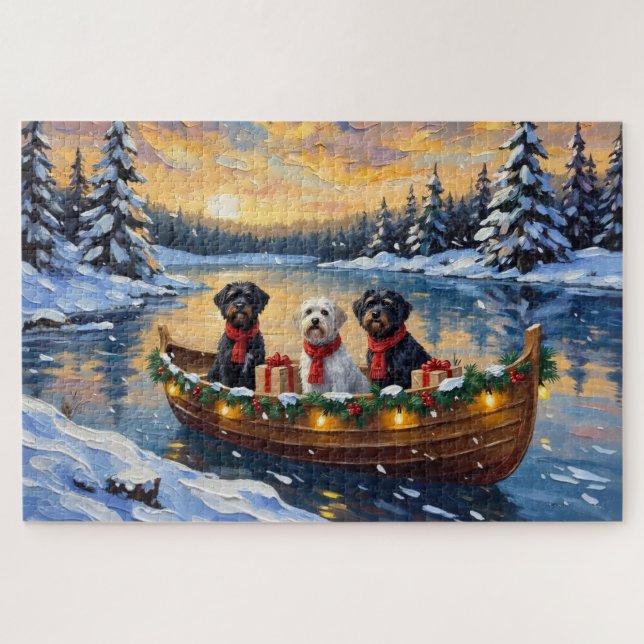 Portuguese Water Dog Christmas Boat Holiday Jigsaw Puzzle (Horizontal)