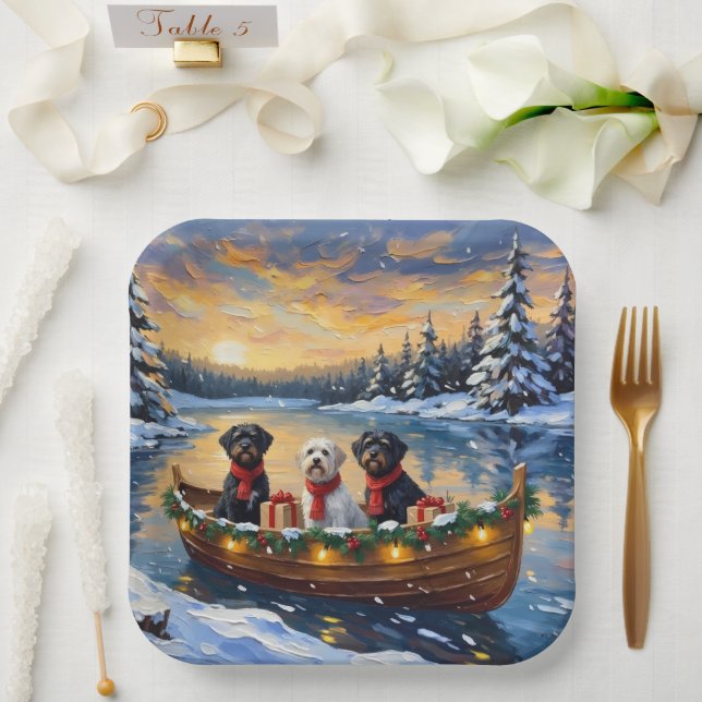 Portuguese Water Dog Christmas Boat Holiday Paper Plate (Wedding)