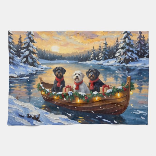 Portuguese Water Dog Christmas Boat Holiday Tea Towel (Horizontal)