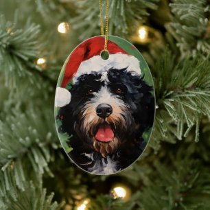 Portuguese water dog Christmas brush painting Ceramic Ornament