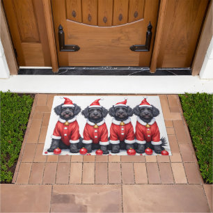 Portuguese Water Dog Christmas Dress Santa Hat Doormat