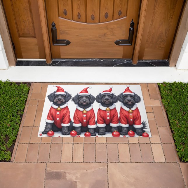 Portuguese Water Dog Christmas Dress Santa Hat Doormat (Outdoor)