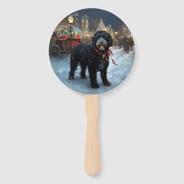 Portuguese Water Dog Christmas Festive Season Hand Fan (Front)