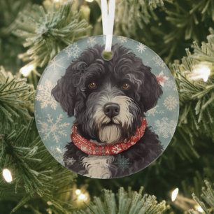 Portuguese Water Dog Christmas Glass Tree Decoration