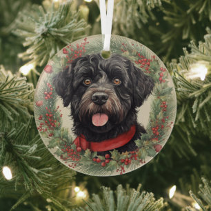 Portuguese Water Dog Christmas Glass Tree Decoration