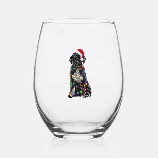 Portuguese Water Dog Christmas Lights Xmas Dog Lov Stemless Wine Glass (Front)
