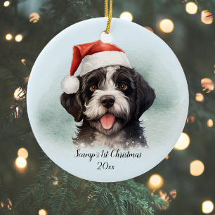 Portuguese Water Dog First Christmas Personalised Ceramic Ornament