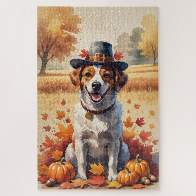 Portuguese Water Dog In Autumn Leaves Thanksgiving Jigsaw Puzzle (Vertical)