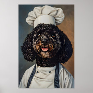 Portuguese Water Dog In Chefs Hat Poster, Pet Poster
