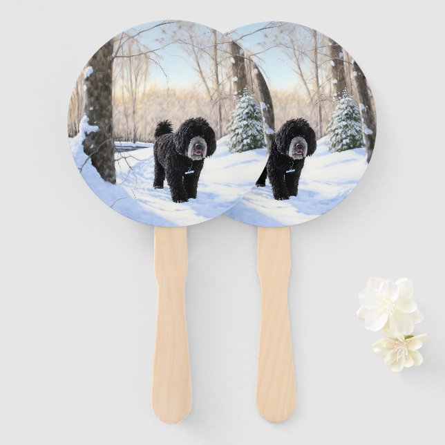 Portuguese Water Dog Let It Snow Christmas Hand Fan (Front and Back)