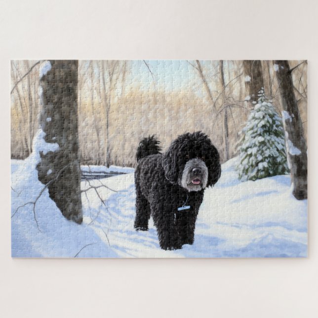 Portuguese Water Dog Let It Snow Christmas Jigsaw Puzzle (Horizontal)