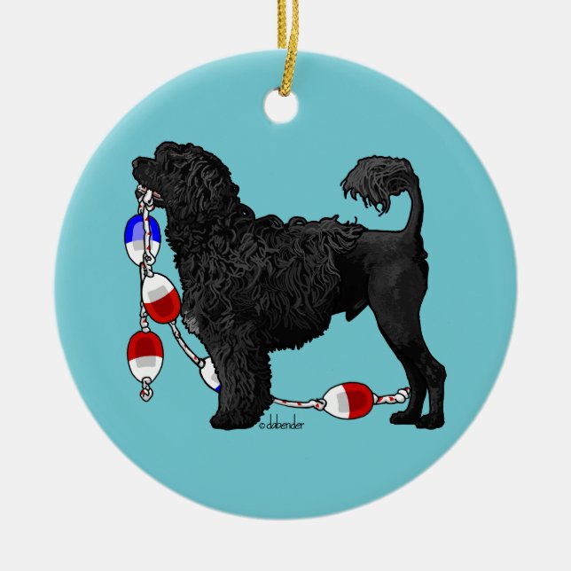 Portuguese Water Dog Lion with Float Line Ceramic Ornament (Front)