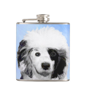 Portuguese Water Dog Painting - Original Dog Art Hip Flask