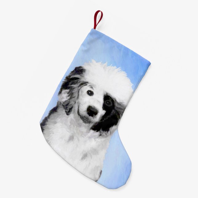 Portuguese Water Dog Painting - Original Dog Art Small Christmas Stocking (Front (Hanging))