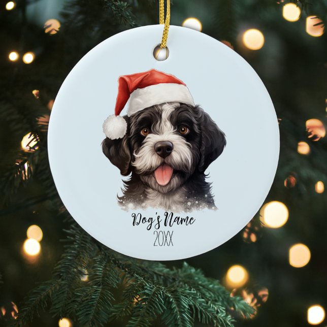 Portuguese Water Dog Personalised Christmas Ceramic Ornament (Santa Paws is coming to town!)