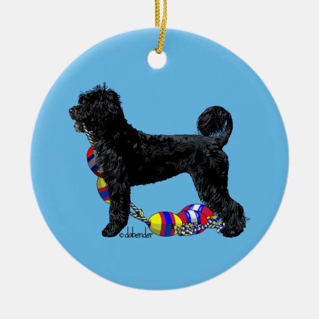 Portuguese Water Dog Retriever With Float Line Ceramic Ornament (Front)