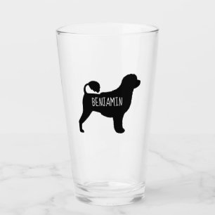 Portuguese Water Dog Silhouette Personalised Glass