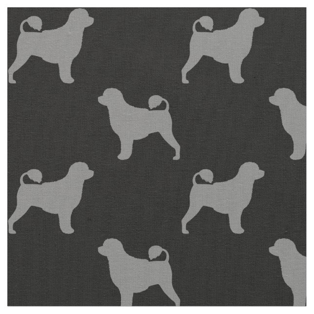 Portuguese Water Dog Silhouettes Black and Grey Fabric (Close Up)