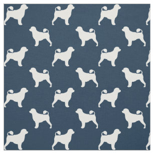 Portuguese Water Dog Silhouettes Blue and White Fabric
