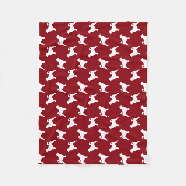 Portuguese Water Dog Silhouettes Red and White Fleece Blanket (Front)