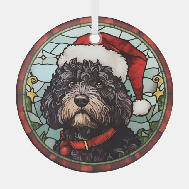 Portuguese Water Dog Stained Glass Christmas Tree Decoration (Front)