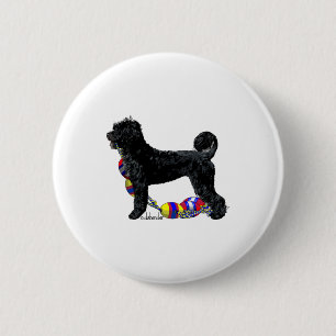 Portuguese Water Dog Standing with Float Line  6 Cm Round Badge