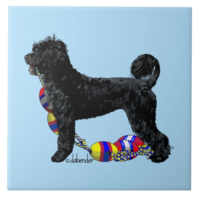 Portuguese Water Dog Standing with Float Line Ceramic Tile (Front)