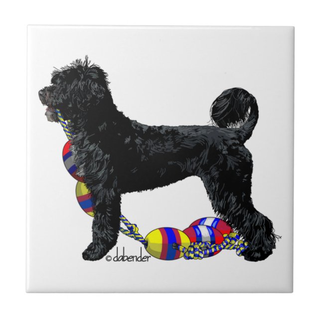 Portuguese Water Dog Standing with Float Line Ceramic Tile (Front)