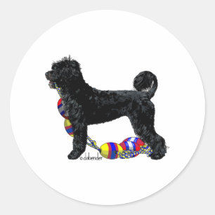 Portuguese Water Dog Standing with Float Line Classic Round Sticker