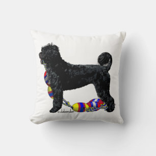 Portuguese Water Dog Standing with Float Line Cushion