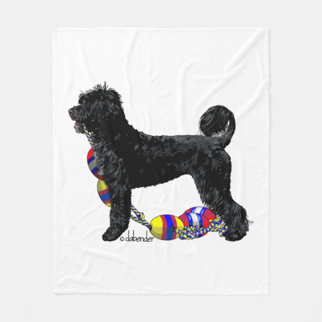 Portuguese Water Dog Standing with Float Line  Fleece Blanket (Front)