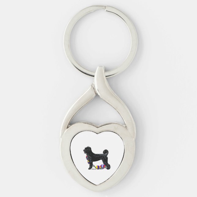 Portuguese Water Dog Standing with Float Line  Key Ring (Front)