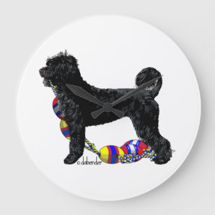 Portuguese Water Dog Standing with Float Line Large Clock