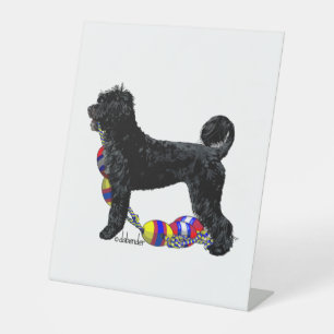 Portuguese Water Dog Standing with Float Line Pedestal Sign