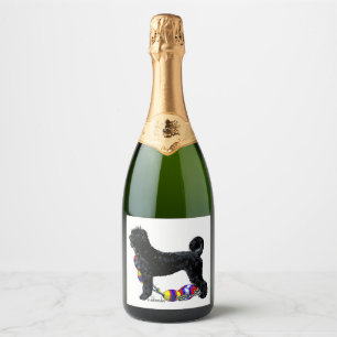 Portuguese Water Dog Standing with Float Line  Sparkling Wine Label