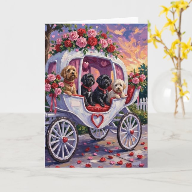 Portuguese Water Dog Valentine's Day Card (Yellow Flower)