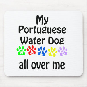 Portuguese Water Dog Walks Design Mouse Pad