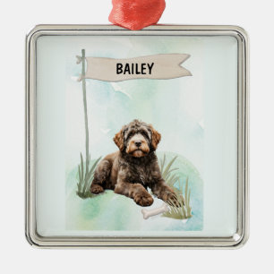 Portuguese Water Dog Watercolor Personalized Dog Metal Ornament