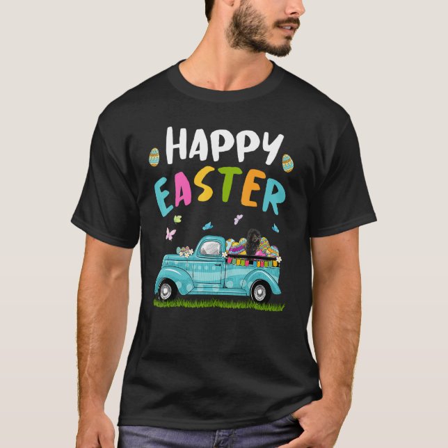Portuguese Water With Bunny Ears Egg Hunting Truck T-Shirt (Front)