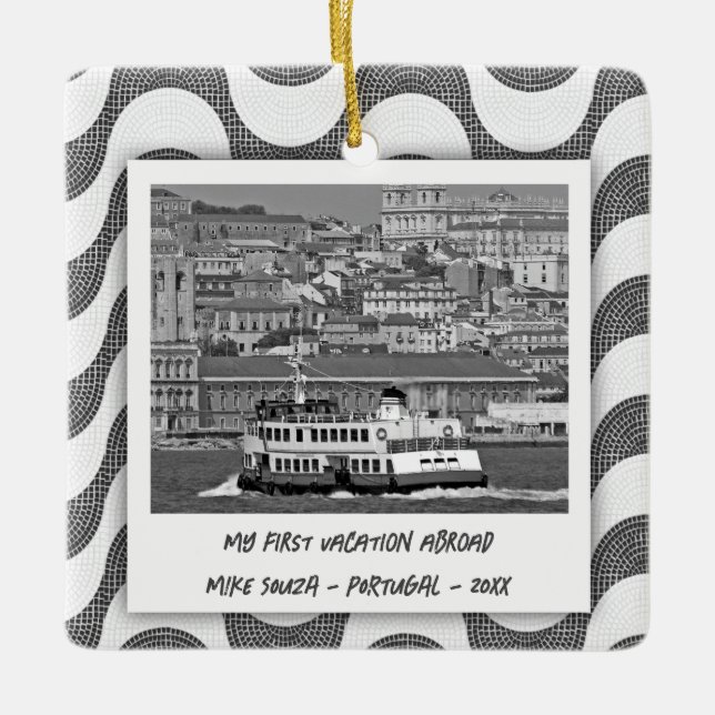 Portuguese waves cobblestone First Vacation   Ceramic Ornament (Front)