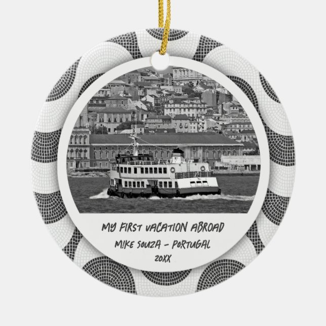 Portuguese waves cobblestone First Vacation   Ceramic Ornament (Front)