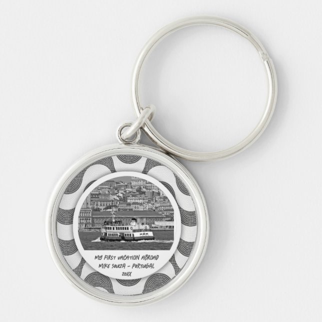 Portuguese waves cobblestone First Vacation   Key Ring (Front)