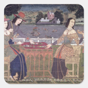 Portuguese women eating a meal, Goa Square Sticker