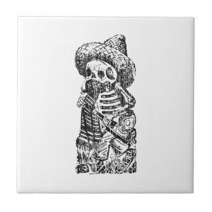 Posada Calavera with Moustache and Tequila Ceramic Tile