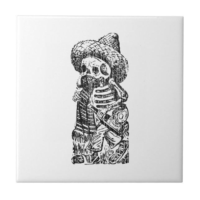 Posada Calavera with Moustache and Tequila Ceramic Tile (Front)