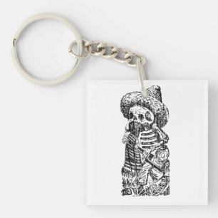 Posada Calavera with Moustache and Tequila Key Ring