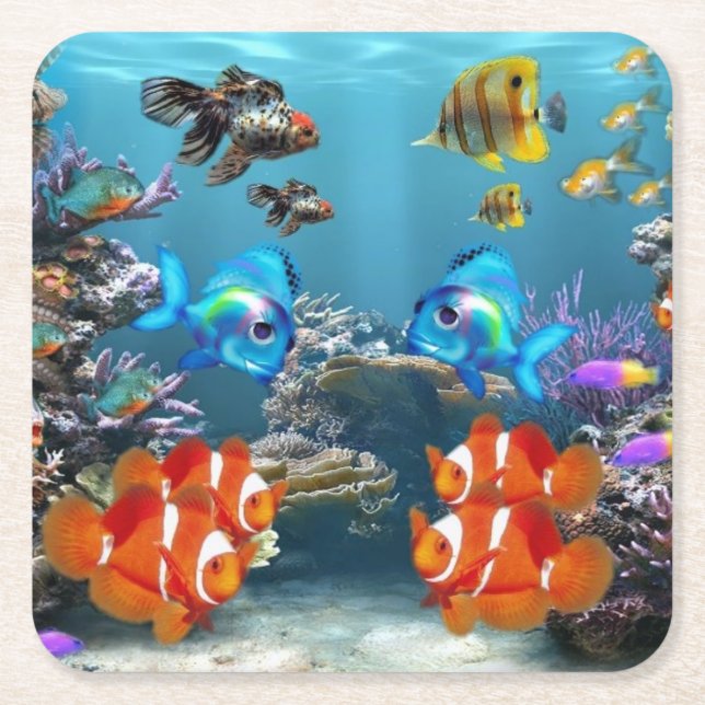 posavases aquarium fish square paper coaster (Front)