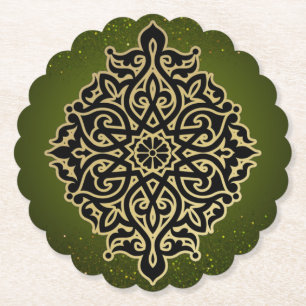 Posavasos de cartón verde con decoración paper coaster